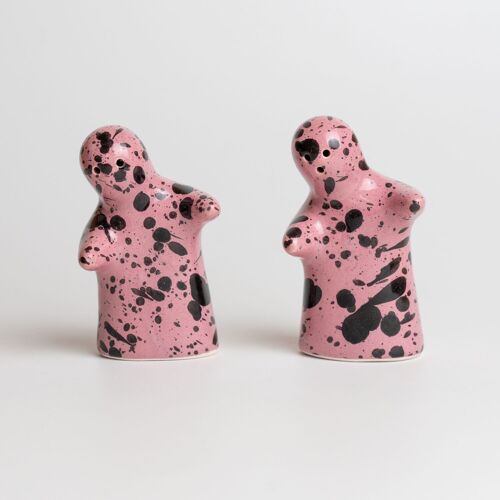Salero y pimentero ceramica set original / Rosa y negro CÓSMICA