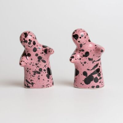 Set originale saliera e pepiera in ceramica / COSMIC rosa e nero