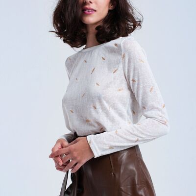 Cream sweater with printed detail