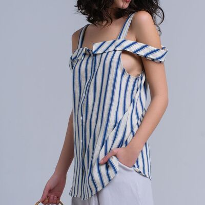 Cream top with blue stripes