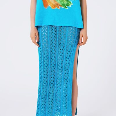 Crochet Maxi Skirt in Blue