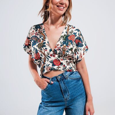 Crop-Top mit beigem Paisley-Print