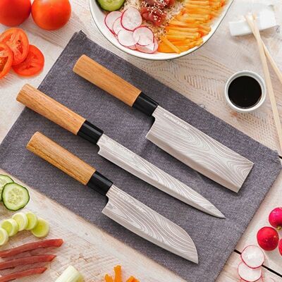 DAMASCO: Juego de 3 cuchillos de cocina japoneses