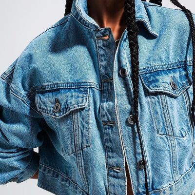 Cropped 90s denim jacket in mid wash