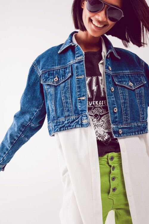 Cropped denim jacket in mid blue