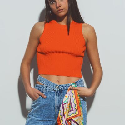 Cropped Knitted Tank Top in Orange