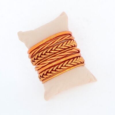 Kit of 8 Buddhist bangles mix - Dark copper