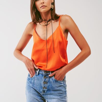 Cropped Shirt with Spaghetti Straps in Orange