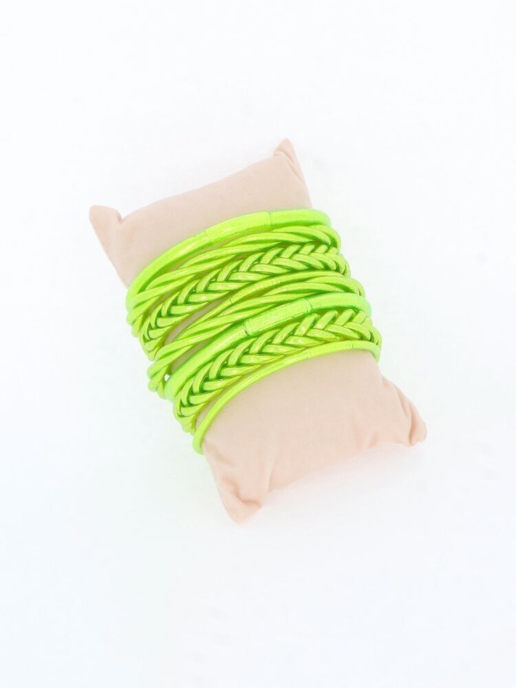Set mit 8 buddhistischen Armreifen-Mix – Fluo-Anis
