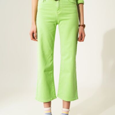 Cropped wide leg jeans in acid green