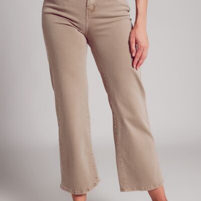 Jeans cropped a gamba larga di colore beige