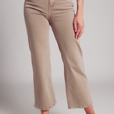 Cropped wide leg jeans in beige color