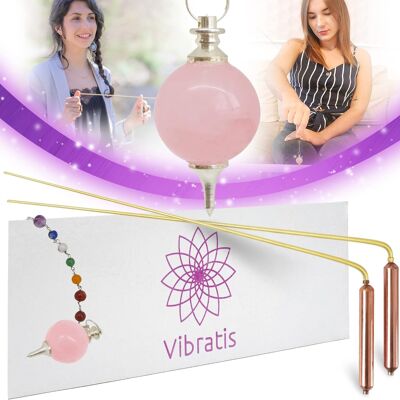 Bacchette da rabdomante professionali modello Premium e pendolo divinatorio in quarzo rosa 7 chakra | Pacchetto ideale per iniziare la rabdomanzia