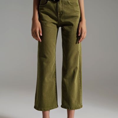 Jeans cropped a gamba larga color verde oliva