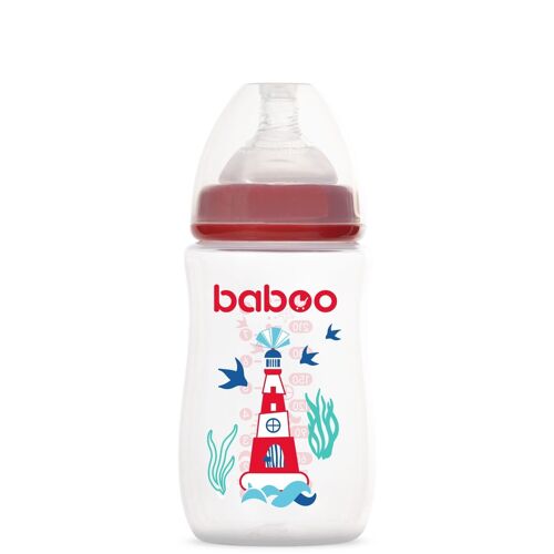 Baboo Anti-Colic Feeding Bottle, 250 ml, Red, Marine, 3+ Months
