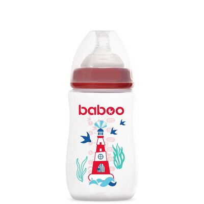 Baboo Biberón Anticólico, 250 ml, Rojo, Marino, 3+ Meses