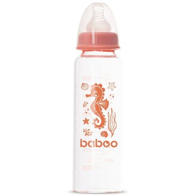 Baboo Anti-Colic-Glas-Babyflasche, 240 ml, Orange, Sea Life, 3+ Monate