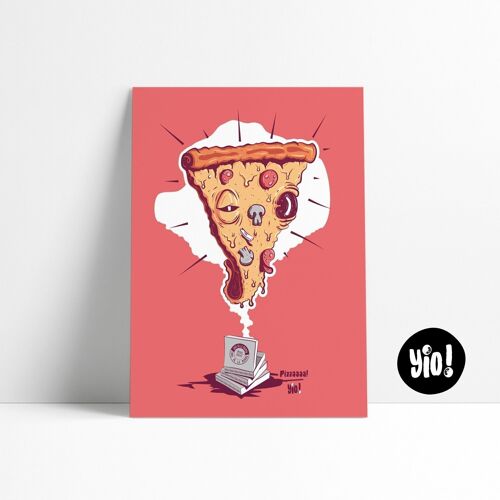 Affiche Pizza, Poster Pizza, Illustration Pizza fun imprimée, Décoration murale colorée