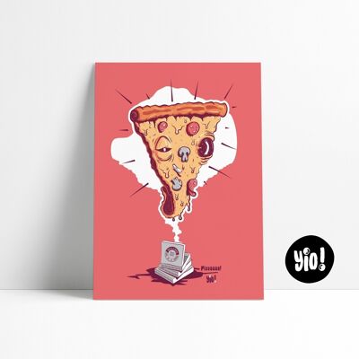 Poster della pizza, poster della pizza, divertente illustrazione stampata della pizza, decorazione murale colorata