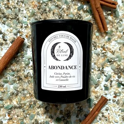 ABONDANCE CANDLE 230 ml – Citrin-Grüne Jade-Pyrit-Reispulver-Zimt