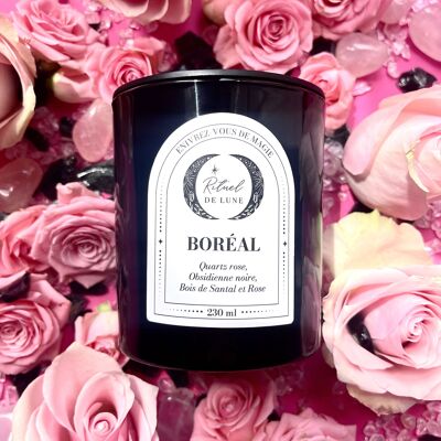 BOUGIE BOREAL 230ml - Quartz rose-Obsidienne noire-Rose-Bois de santal