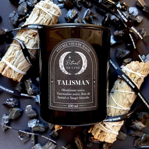 BOUGIE TALISMAN 230ml - Obsidienne noire-Tourmaline-Sauge blanche-Santal