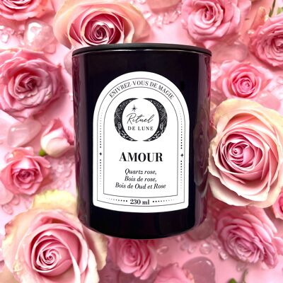 LOVE CANDLE 230ml - Precious Rose Quartz Stone Candle-Rose Buds-Rose Wood-Rose-Oud Wood