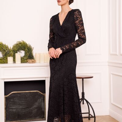 Robe longue en dentelle moulante - 81009