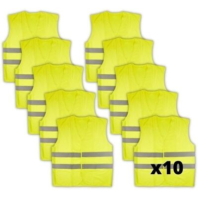 10 Gilets réfléchissants jaune - gilet de sécurité homologué Norme CE