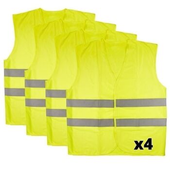 4 Gilets réfléchissants jaune - gilet de sécurité homologué Norme CE