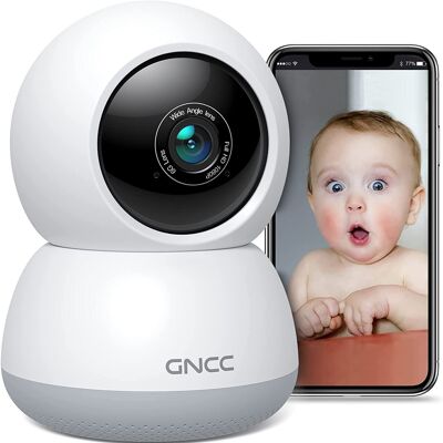 P2 - GNCC Caméra de surveillance WIFI, 1080P vision nocturne et audio bidirectionnel, rotative 355°Pan/Tilt, suivi de mouvement