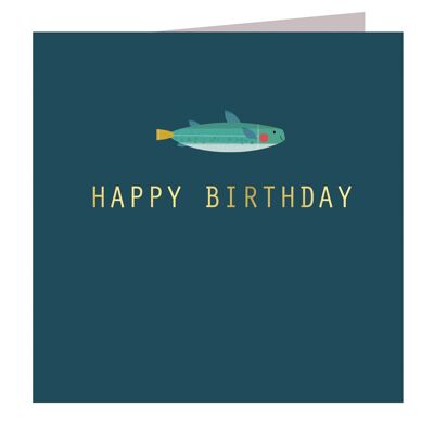 AH01 Biglietto di compleanno con pesce laminato oro