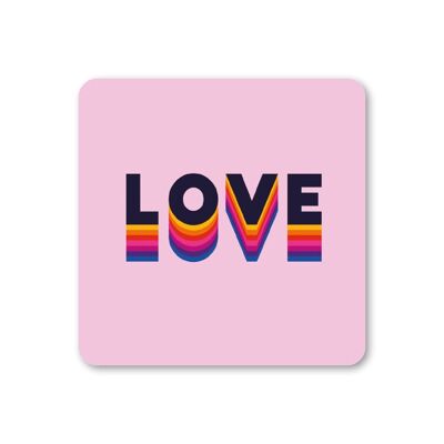 Sottobicchiere tipografico Bold Love in rosa, confezione da 6