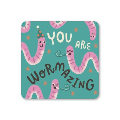 Funny Worm Pun 'You're Wormazing' Coaster Pack de 6