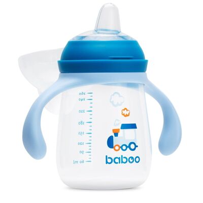 Vaso Baboo con pico de silicona, 260 ml, Transporte, Azul, 6+ meses
