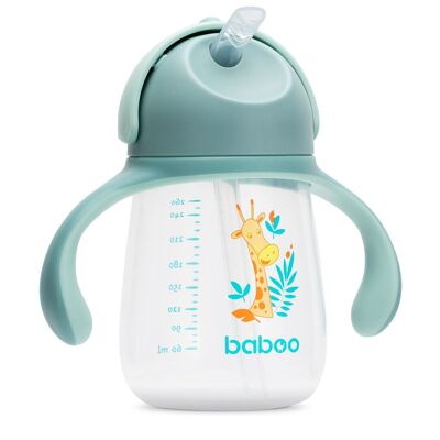 Baboo Cup mit Silikonstrohhalm, 260 ml, Safari, Grün, 9+ Monate