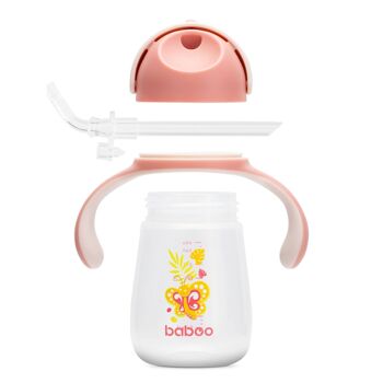 Baboo Tasse avec Paille en Silicone, 260 ml, Papillon, Rose, 9+ Mois 2