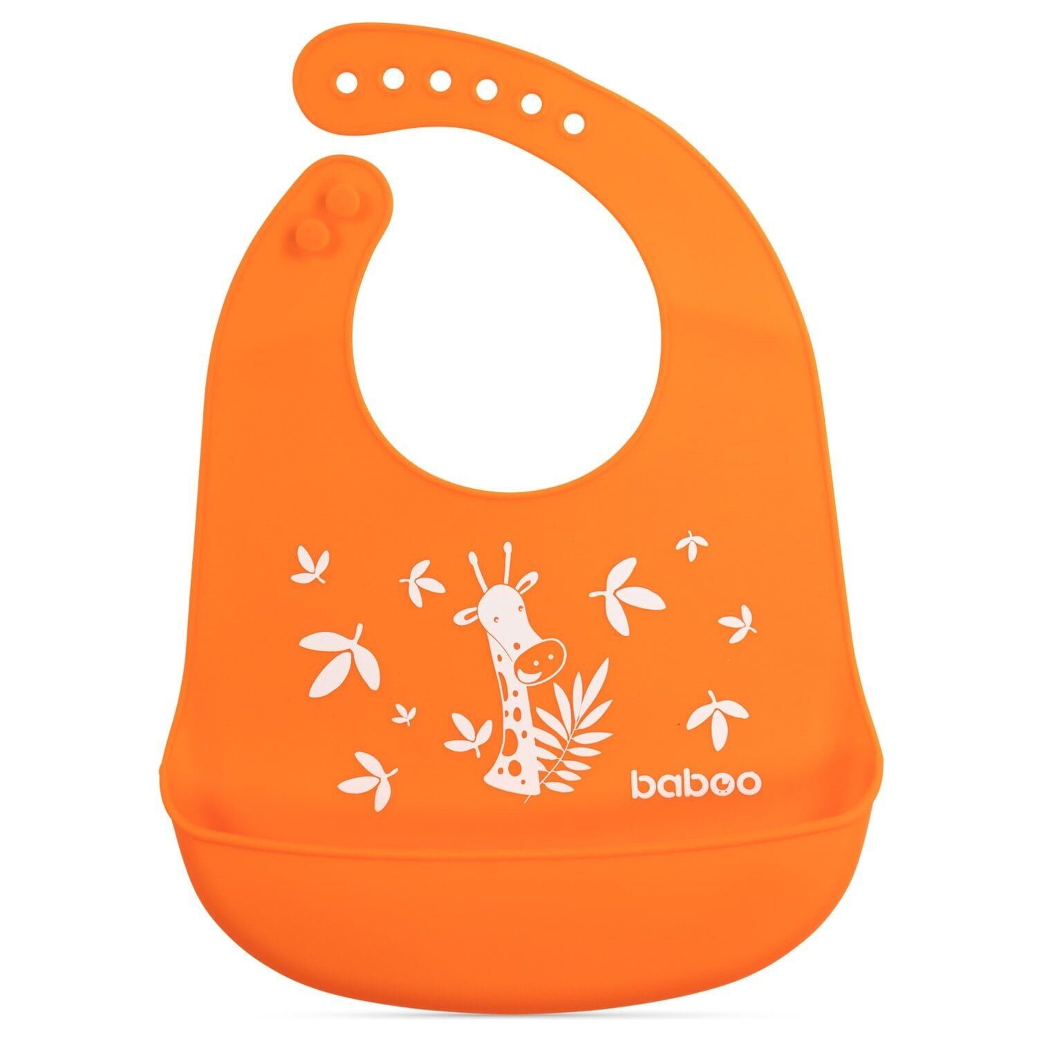 BABOO® Babero de silicona, naranja, Safari, 4+ meses