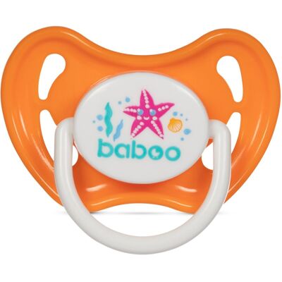 Succhietto simmetrico Baboo in silicone, arancione, Sea Life, 6+ mesi