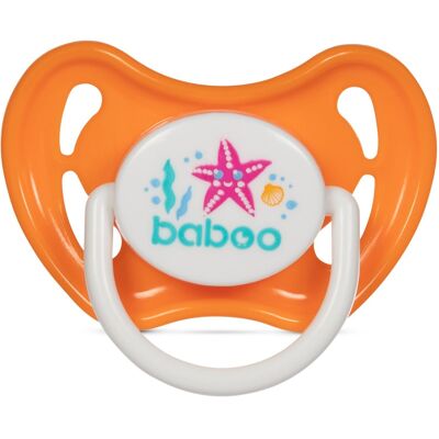 Baboo Silicone Round Soother, Orange, Sea Life, 6+ Months