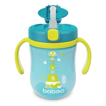 Baboo Gobelet avec Paille en Silicone et Boule Gravitaire, 300 ml, Marine, Vert, 9+ Mois 1