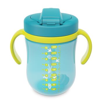 Baboo Gobelet avec Paille en Silicone et Boule Gravitaire, 300 ml, Marine, Vert, 9+ Mois 2