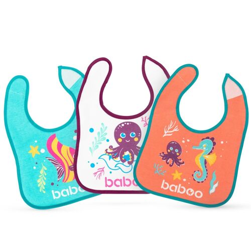 Baboo Cotton Bibs (3 pcs) Sea Life, 0+ Months