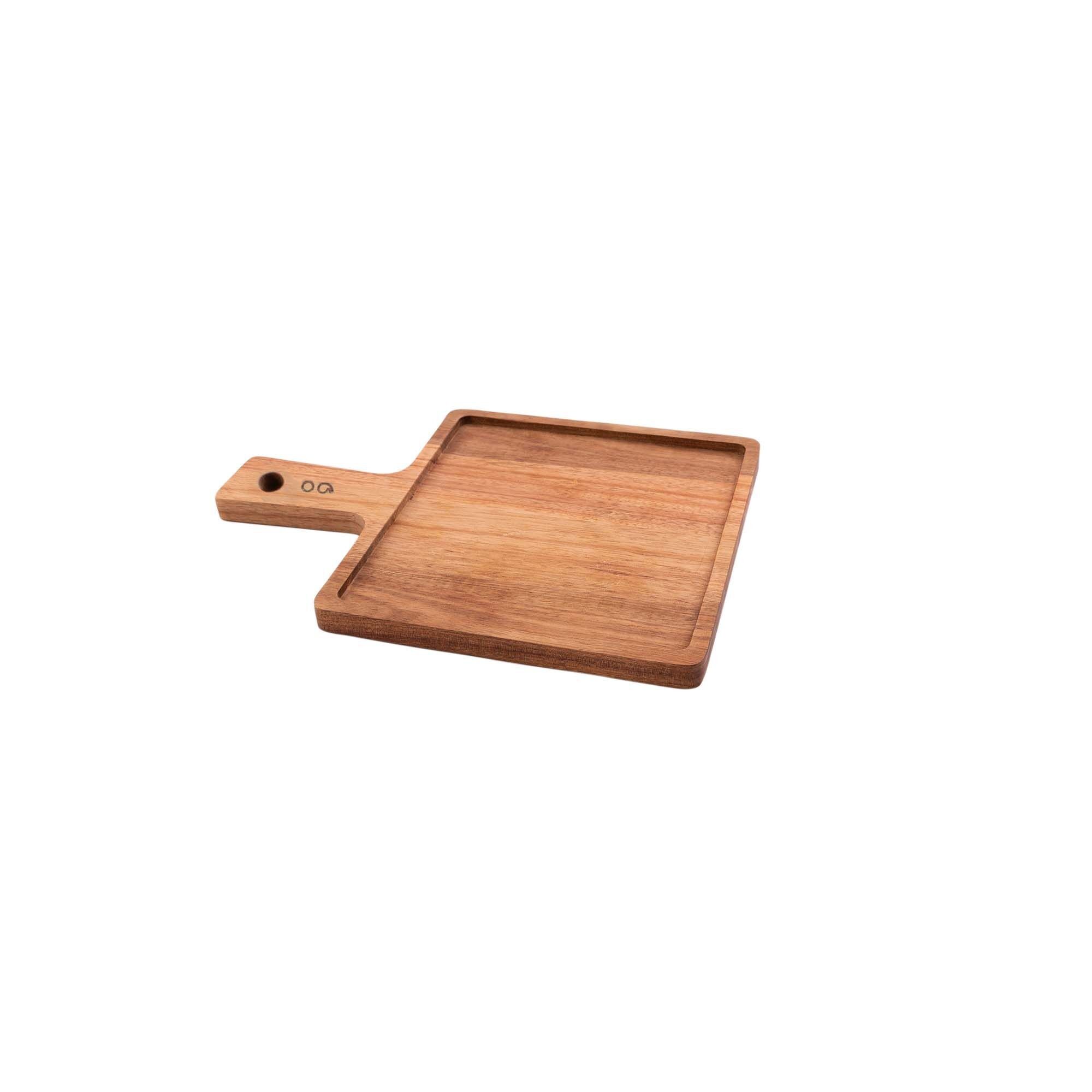 Tagliere per hamburger in acacia con manico quadrato 21 cm FSC®