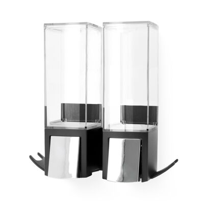 Dispenser di sapone a doppia pompa a parete, realizzato in resistente ABS, 8,3 x 20 x 20,6 cm, Nero/Cromo, RAN9656