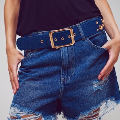 denim colored belt with metallic bubble applications