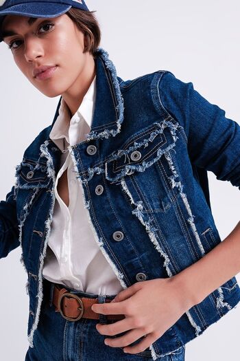 Veste en jean avec motif effiloché et ourlet brut 4