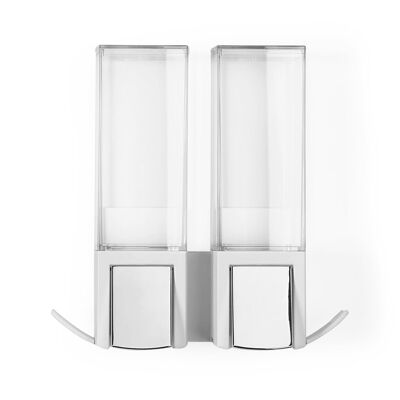 Dispenser di sapone a doppia pompa a parete, ABS resistente, 8,3 x 20 x 20,6 cm, Bianco/Cromo, RAN9655