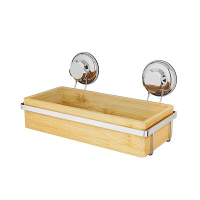 Ewall-mounted bathroom storage shelf, Made of bamboo and rust-proof chrome iron, 27.6 x 14.8 x H. 5", Brown/Chrome, RAN5807