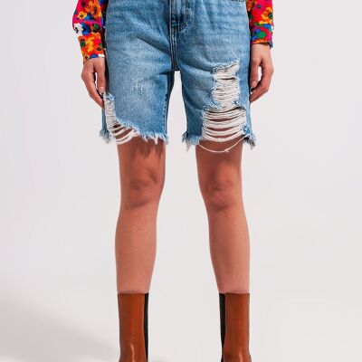 Shorts in denim con angoscia in azzurro